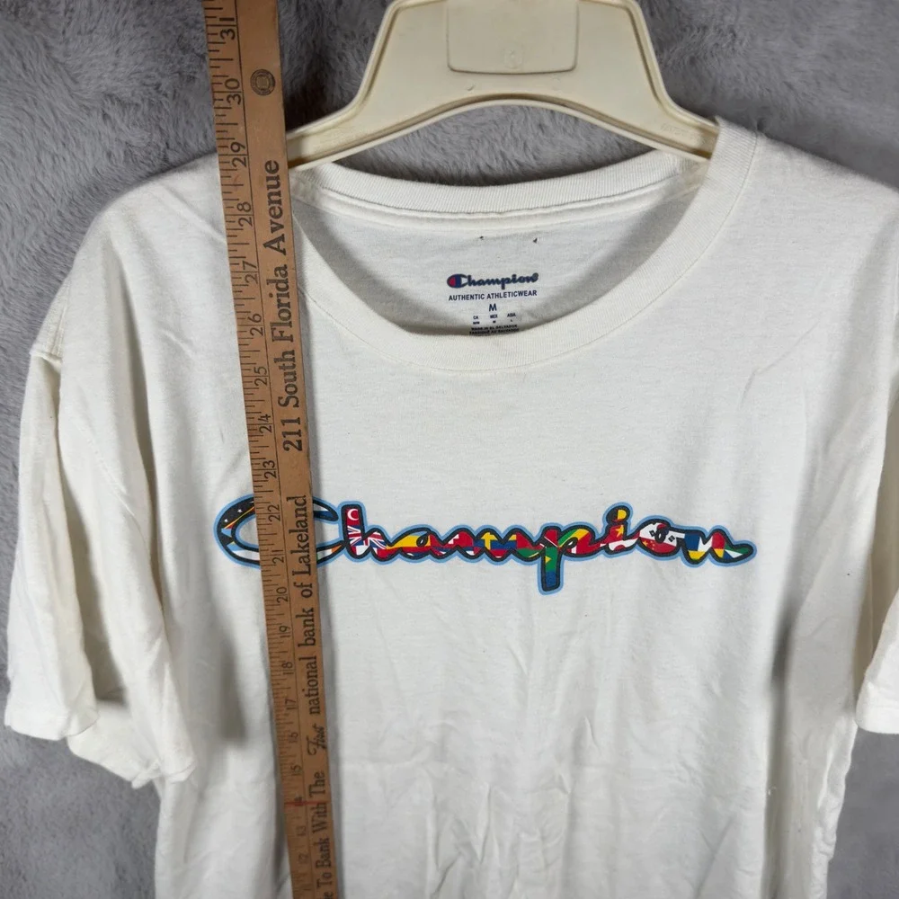 Champion Mens White International Flags Graphic T-Shirt Size Medium - Picture 3 of 5